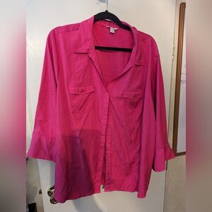 Cato 26/28 Hot Pink Three Quarter Sleeve Button Up Blouse